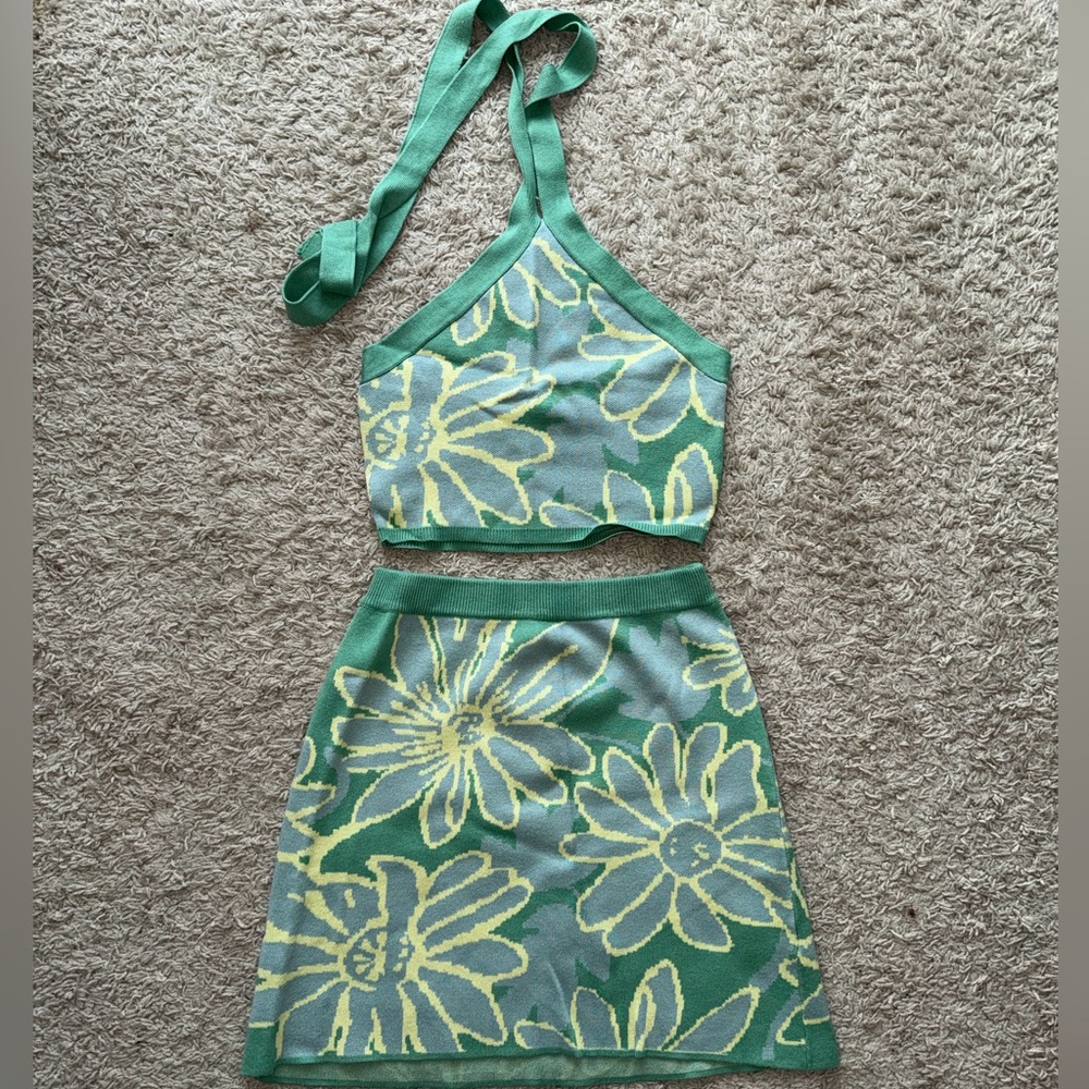 Altar'd State Green and Yellow Floral Skirt Set